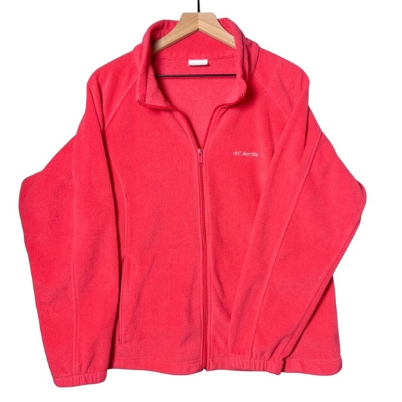 Columbia Women’s Plus Fleece Mock Neck Zip Up Jacket Pink Pockets Long Sleeve 2X - Picture 1 of 16